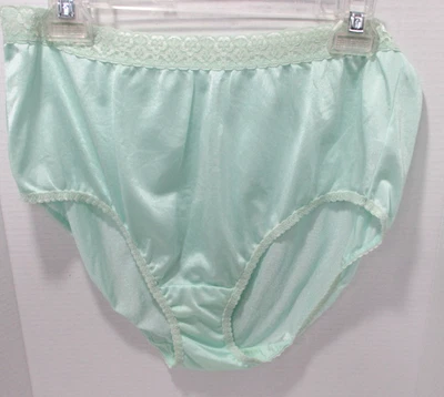 Vintage Fruit of the Loom Silky Nylon Panty Size 10 Seafoam Green Lace Waist - Image 1 of 4