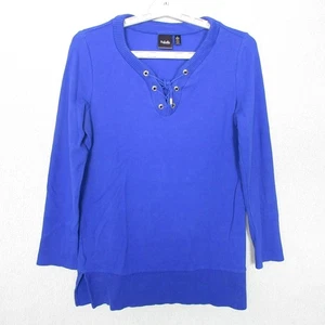 Rafaella Pullover Top Women Small Blue Lace-Up V-Neck Long Sleeve Casual Chic - Picture 1 of 7