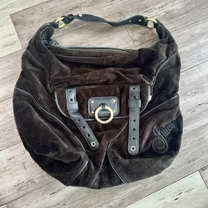 Vintage Y2K Juicy Couture Kroko-Prägung Velour XL Schultertasche Handtasche dunkelbraun - Bild 1 von 14
