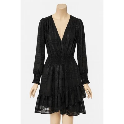 Michael Kors Black Sparkle Long Sleeve Smocked Waist Tiered Ruffle Dress XL - Image 1 of 4