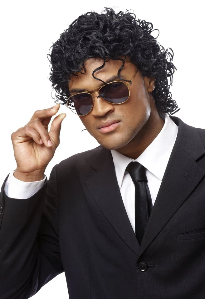 80s King of Pop Wet LOOK Black Jheri Curl Wig Halloween Costume Accessory