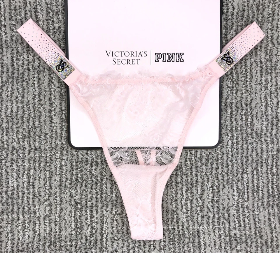 Victoria's Secret Very Sexy NWT Medium Pink Lace Scatter Shine Strap Thong Panty - Image 1 of 4
