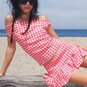 NWT! Omighty Gingham pointelle top in red checker print - Picture 1 of 11
