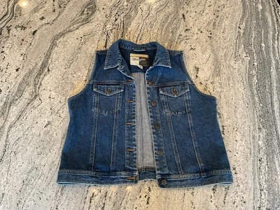 Wrangler Outerwear Denim Leather Button Vest Vintage Western L — 第 1/4 张图片