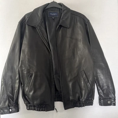 Daniel Cremieux Collection Lambskin Leather Jacket L Black Bomber Flight Style - Image 1 of 4