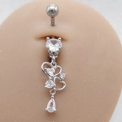 Belly Bars Button Piercing Bar Dangle Navel Body Jewellery Gem Ring Silver Gift - Изображение 1 из 4