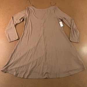 Old Navy Womens Medium Brown Long-Sleeve Scoop Back Mini Swing Dress NWT *Flaw - Picture 1 of 12