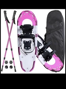 Warmwhittinn- Aluminum Snowshoes with Poles and Carrying Case - Pink - Picture 1 of 3
