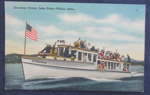 ca1950 Coeur d'Alene Idaho Excursion Boat Seeweewana & Tourists Postcard - Imagen 1 de 2