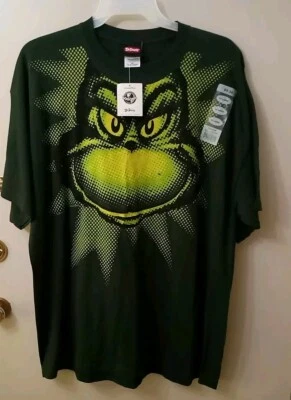 全新带标签 Dr Seuss Grinch T 恤 Hunter Green Grinch 颈部脂肪尺寸 2XL — 第 1/4 张图片
