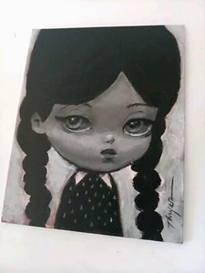 Original Wednesday Addams Painting Thayer Art Goth Girl OOAK Halloween Canvas - Imagen 1 de 5