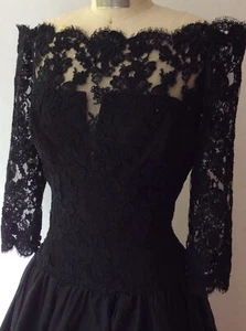 Black Long Silk Lace Amsale Ball Gown Size 14 - Picture 1 of 12