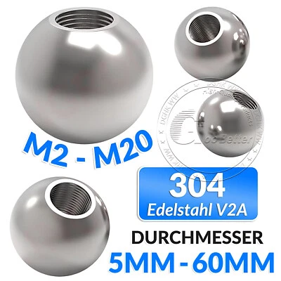 Edelstahl Kugel Ø 5mm 6mm 7mm 8mm 9mm 10mm bis 50mm V2A mit Gewinde Voll Hohl - Image 1 of 4