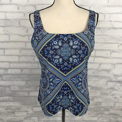 Lands End Floral Tankini Swim Suit Top Size 16 Padded Navy Bandana Print - Image 1 of 4