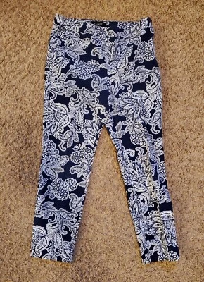 Calça skinny Talbots feminina Chatham azul branca paisley elástica frente plana 2P - Imagem 1 de 4