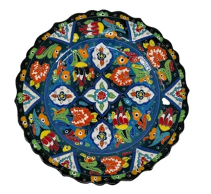 10" Turkish Polychrome Hand Painted Ceramic Plate Floral Pattern Handmade Plate - Picture 1 of 4