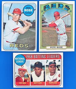 Pete Rose Vintage Cards 1969 Topps #120, 1969 Topps Batting #2, 1972 Topps #559