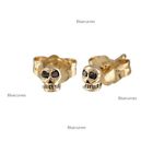 Natural Black Diamond Petite Skull Studs Earrings 14k Solid Yellow Gold