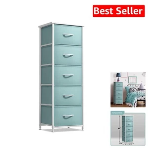 Elegant Aqua 5 Drawer Fabric Dresser - Ideal for Clothing Storage in Kids' Rooms - Picture 1 of 8