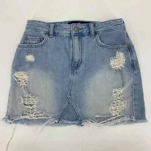 Hollister Denim Mini Skirt Womens Juniors Size 3 Blue High-Rise Cotton 26" Waist - Picture 1 of 11