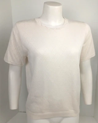 Vintage Alfred Dunner Petite Womens PL 11-12 Cream Knit Short Sleeve Top Sweater - Image 1 of 4