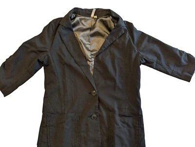 Jaqueta Blazer Feminina Frenchi Preta M Peito Único Manga 3/4 Listras Ruched - Imagem 1 de 4