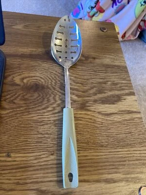 Vintage ECKO USA Chromium Plated Spoon, Keyhole with Avocado Plastic handle 12" - Image 1 of 4