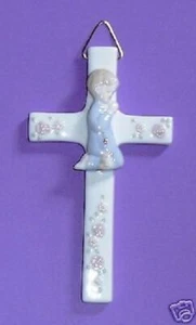 NEW!~PORCELAIN CROSS~FIRST HOLY COMMUNION PLAQUE~BOY~Religious/Holy/Keepsake/Son - Picture 1 of 1