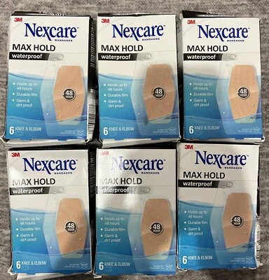 6 Cajas 3M Nexcare Max Hold Impermeable 6 ct Rodilla y Codo Vendajes LEER Foto 1 de 4