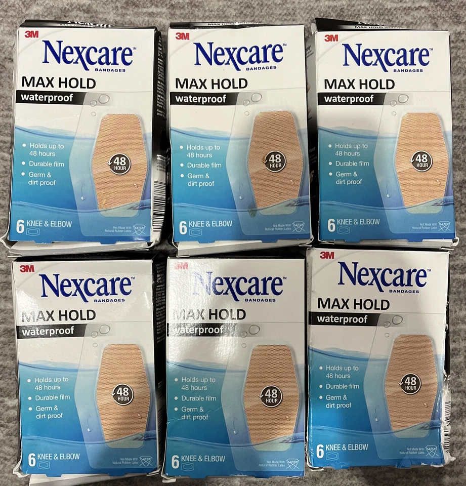 6 Cajas 3M Nexcare Max Hold Impermeable 6 ct Rodilla y Codo Vendajes LEER Foto 1 de 4