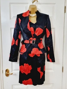 Tom Klaim Womens Dress & Jacket 2 Piece Suit Set UK 8 Red Black Floral Business - Picture 1 of 9