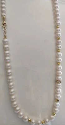 Collana lunga con Perle coltivate Donna cm 70 8,5 mm Acqua dolce ematite dorata  - Immagine 1 di 4