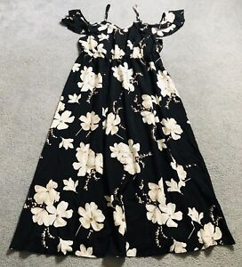 Shein Curve Woman’s A-Line Dress 2XL Midi Cold Shoulder Ruffles Black Floral