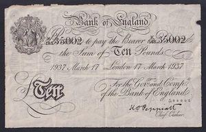 Regno Unito 10 pounds 1937 P.-336a (Autentica No Operazione Bernhard) BB/VF - Imagen 1 de 2