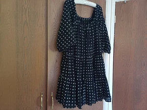 Lovely Black & Cream Tiered Geometric Bardot Neckline Stylish Size 18 Dress - Picture 1 of 13