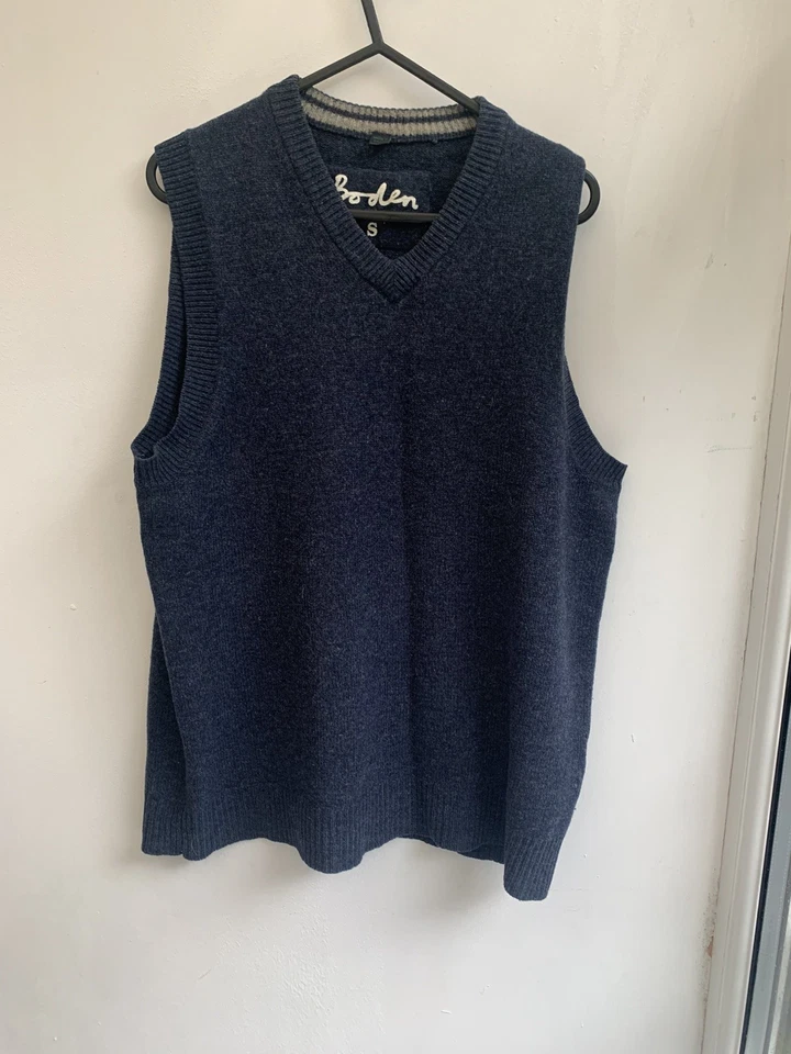 boden women’s navy 100% lambswool sleeveless jumper vest s v neck knit  - Image 1 of 4