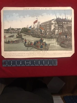 Mapa Birdseye View NUEVA YORK en año 1615 puerto impreso 1666 coloreado a mano Foto 1 de 4