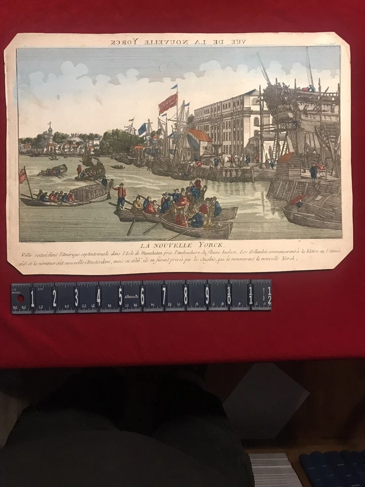 MAP Birdseye View NEW YORK In Year 1615 Harbor  Printed 1666 Hand Colored - Image 1 of 4