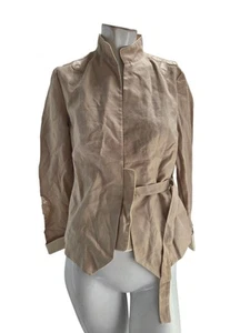 Claude Montana Women's Jacket 42 Vintage Tan Linen Lace Trim Belted Wrap - Picture 1 of 11