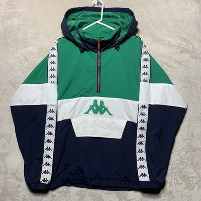 Kappa Emile Anorak Jacket Men’s Medium Windbreaker Blue Green Color Block Tape - Image 1 of 4