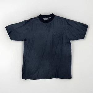 Vintage Genelli Shirt Mens Medium Pure Silk Black Loop Collar Retro Classic - Picture 1 of 9