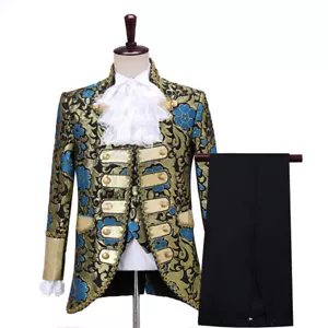 Retro Mens 3 Piece Suit Brocade Embroidered Jacket Vest Trousers Prom Party Show - Picture 1 of 16