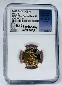 2017 $10 1/4-OZ GOLD EAGLE FROM BOX #1 ELIZABETH JONES SIGNATURE - Picture 1 of 2