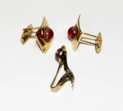 Hermosos gemelos cuadrados vintage rosa rojo blanco piedra tono dorado clip de corbata tachuela Foto 1 de 3