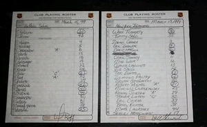 BUFFALO SABRES NY ISLANDERS MARCH 1999 SIGNED LINEUP CARDS SATAN 2 GOALS CHARA - Picture 1 of 1
