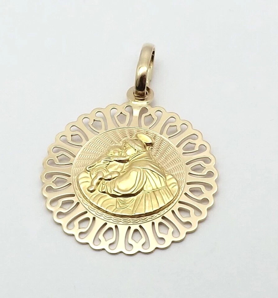 Solid 18k Gold St Saint Anthony Medal Charm Pendant Lattice Edge Italy 750 New - Image 1 of 4