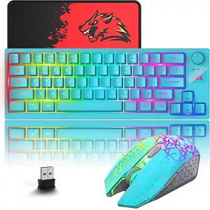 60% USB Receiver Gaming Keyboard and Mouse Set 3800mAh Type-c Rechargeable RGB - Picture 1 of 18