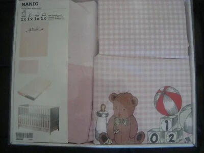IKEA DISEÑO ROPA DE CAMA 4 PIEZAS GUARDERÍA NIÑO BEBÉ NIÑO PEQUEÑO CONJUNTO ROSA LINDO GINGHAM NUEVO Foto 1 de 4