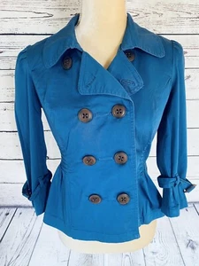 American Rag Women’s Small Jacket Blue Lightweight 3/4 Sleeves Double Breasted - Picture 1 of 8