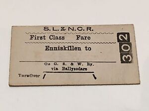 Old Irish SL&NCR Railway First Class Train Ticket Enniskillen1960s Edmondson>